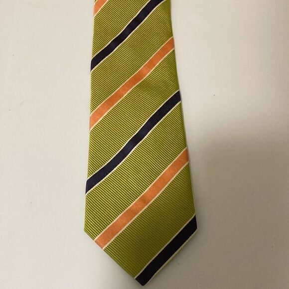 Prada Mens’ Diagonal Stripe Silk Tie. Green with Purple/Orange. - Picture 1 of 6